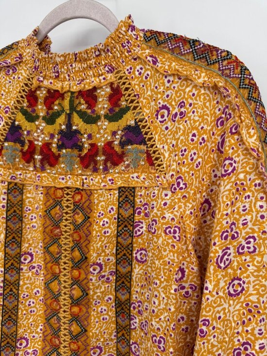 Women’s Anthropologie Maeve Embroidered Boho Top •Size 6 yellow festival - Picture 2 of 16